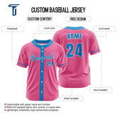 Custom Pink-Blue Button Down Baseball Jersey